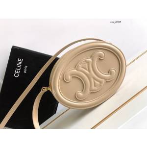 Celine專櫃2023新款OVAL CUIR TRIOMPHE大光滑牛皮革橢圓形手袋 賽琳大月餅包 sldj2357