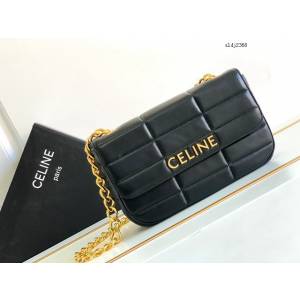 Celine專櫃2023新品絎縫鏈條羊皮斜挎包 賽琳MATELASSé MONOCHROME絎縫羊皮革鏈條肩背包 sldj2368