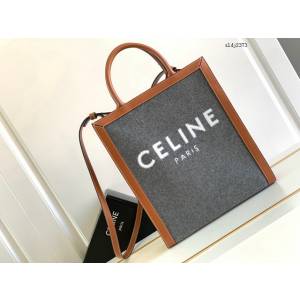 Celine專櫃2023新款單肩斜挎手拎托特包 賽琳毛氈刺繡織物/牛皮革CABAS小號購物袋 sldj2373