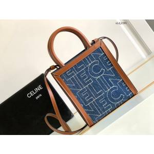 Celine專櫃2023新款牛仔布字母印花托特購物袋 賽琳帆布系列迷你托特 sldj2381