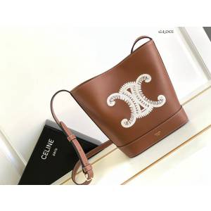 Celine專櫃2023s春夏新品CUIR TRIOMPHE小號繡花光滑牛皮水桶包 賽琳百搭斜挎肩背女包 sldj2431