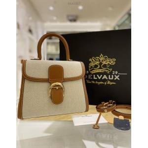 Delvaux全新帆布系列經典款Brillant手提女包 德爾沃專櫃PM焦糖帆布拼皮手袋 bxs1057