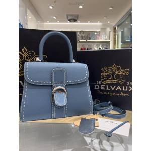 Delvaux太平洋藍外縫線全新mini手提女包 德爾沃專櫃經典款焦糖色BrillantPM包袋 bxs1060