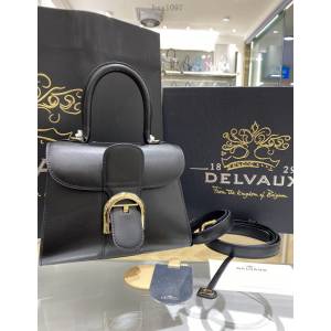 Delvaux新款雙環頂級brilliant box皮黑金手提女包 德爾沃專櫃brilliant小號手袋 bxs1097