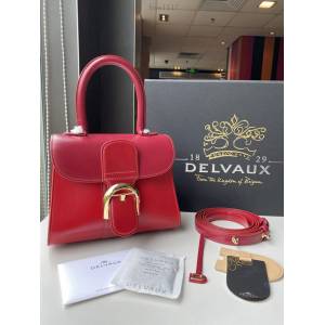 Delvaux專櫃新款紅三拼比利時手提肩背女包 德爾沃新版雙環brillant box皮小號手袋 bxs1117