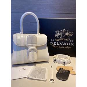 Delvaux全新BL系列德爾沃專櫃黑色/白色box皮白色蜥蜴紋與紋與蟒蛇紋相間雙用手提斜挎包 bxs1123