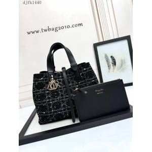 Dior专柜新款迪奥高仿原单中号黑大格布Toujours手袋手提女包 djfk1440
