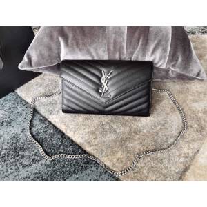 YSL专柜款女包 聖羅蘭經典款MONOGRAM魚子醬原廠皮信封包 YSL肩背斜挎包 377828  jjh1051