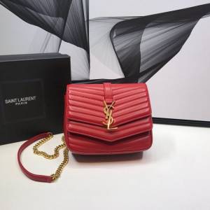 YSL专柜款女包 聖羅蘭經典款Saint Laurent雙蓋頭小牛皮包包 YSL肩背斜挎包 632662  jjh1064