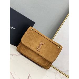 YSL专柜款女包 聖羅蘭經典款MONOGRAM翻蓋麂皮手袋 YSL肩背斜挎包 498894  jjh1071