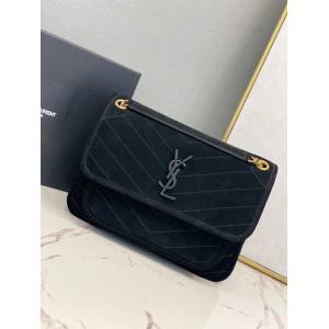 YSL专柜款女包 聖羅蘭經典款MONOGRAM翻蓋麂皮手袋 YSL肩背斜挎包 498894  jjh1073