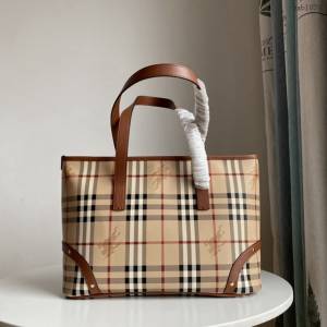 Burberry專門店新款中古款托特購物袋 巴寶莉戰馬格子手提購物包 yxb1039
