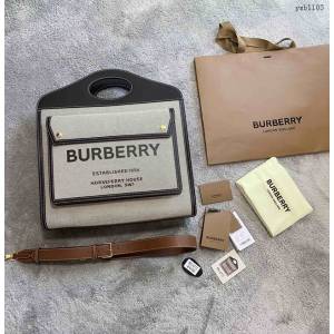 Burberry專門店新款大號41cm撲克包 巴寶莉焦糖咖啡奶油白手提托特包 yxb1103