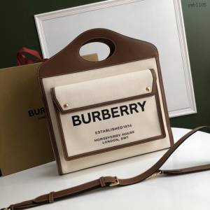 Burberry專門店新款大號41cm撲克包 巴寶莉焦糖咖啡奶油白手提托特包 yxb1105