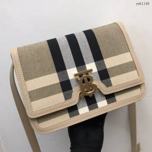Burberry專門店新款中號TB專屬標識鎖扣包 巴寶莉格紋棉質帆布女士單肩斜挎包 yxb1148