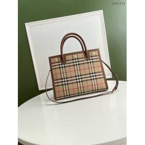 Burberry專門店新款大號Title泰爾勒手袋 巴寶莉Vintage復古格紋手提肩背女包 yxb1154