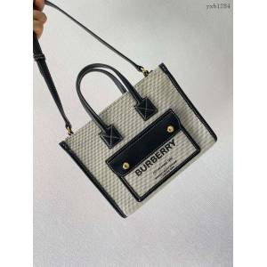 Burberry專門店新款小號雙色帆布freya芙蕾包 巴寶莉手提精製托特包購物包 yxb1284