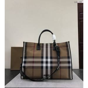 Burberry專門店新款手提購物袋 巴寶莉棉質格子托特款The Belt貝爾特包 yxb1309