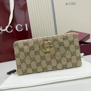 Gucci專櫃雙G印花全拉鏈零錢包 古馳Generation系列帆布長款女士錢包 443123  gc1163