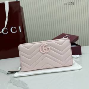 Gucci專櫃絎縫V型全皮零錢包 古馳Marmont系列女士長款拉鏈錢包 443123  gc1174