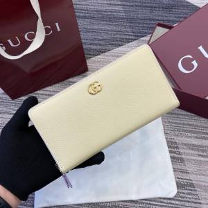 Gucci專櫃全拉鏈長款錢包 古馳Marmont系列女士全皮零錢包 456117  gc1182
