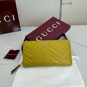 Gucci專櫃女士長款全拉鏈零錢包 古馳Marmont系列鏈式錢包 837758  gc1199