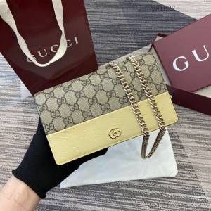 Gucci專櫃拼接翻蓋鏈條包 古馳Marmont系列雙色女士單肩斜挎包 497985  gc1222