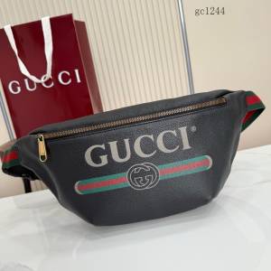 Gucci專櫃織帶印花全皮腰包胸包 古馳男女經典拉鏈單肩斜挎包 493869  gc1244