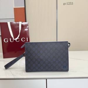 Gucci專櫃全皮男士手腕包手袋 古馳雙G印花小號手拿包零錢包 768255  gc1253