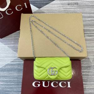 Gucci專櫃菱格絎縫羊皮鏈條包 古馳Marmont系列女士磁吸翻蓋單肩斜挎包 841290  gc1289