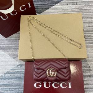 Gucci專櫃菱格絎縫羊皮鏈條包 古馳Marmont系列女士磁吸翻蓋單肩斜挎包 841290  gc1291