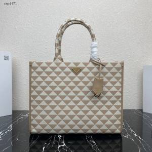Prada專櫃新款刺繡織物包 1BA356 普拉達大號無長肩帶刺繡托特包 csp1481