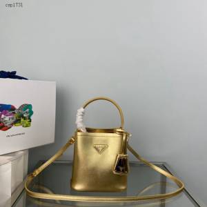Prada專櫃新款2023早春新款金色桶包1BA373 普拉達Panier手袋女士手提肩背包